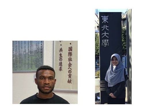 左からパプアニューギニアからの留学生(琉球大学)、インドネシアからの留学生(東北大学大学院)